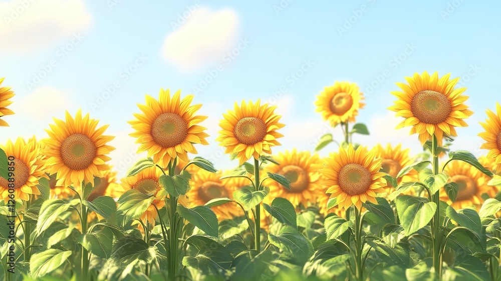 Sunflowers blooming brightly in a vast field under a summer sky Sunflowers blooming brightly in a vast field under a summer sky