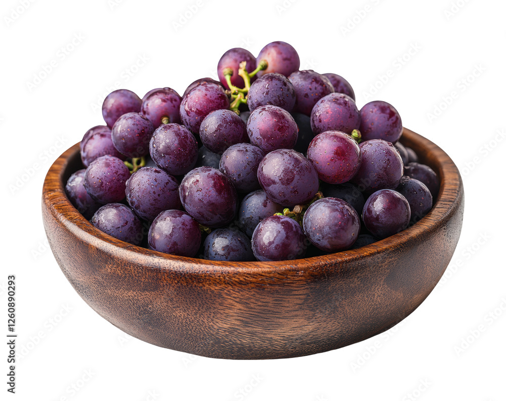 Fresh grapes in wooden bowl kitchen food isolated on transparent background png Fresh grapes in wooden bowl kitchen food isolated on transparent background png