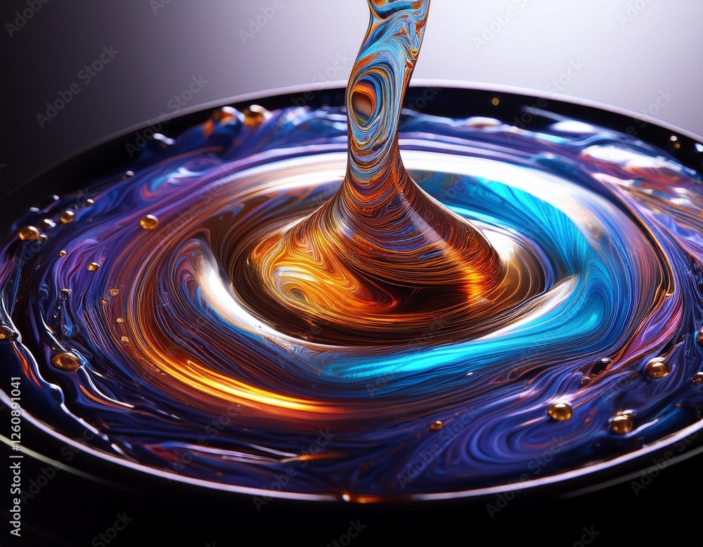 Pouring Glowing Oil Paint into a Dark Liquid with Magnetic Swirls Pouring Glowing Oil Paint into a Dark Liquid with Magnetic Swirls