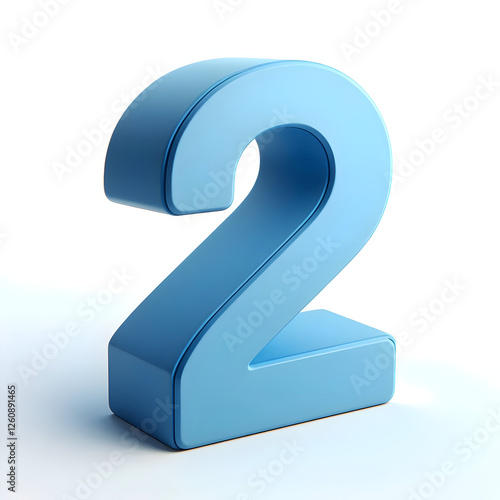 3d simple blue number 2 isolated white background 