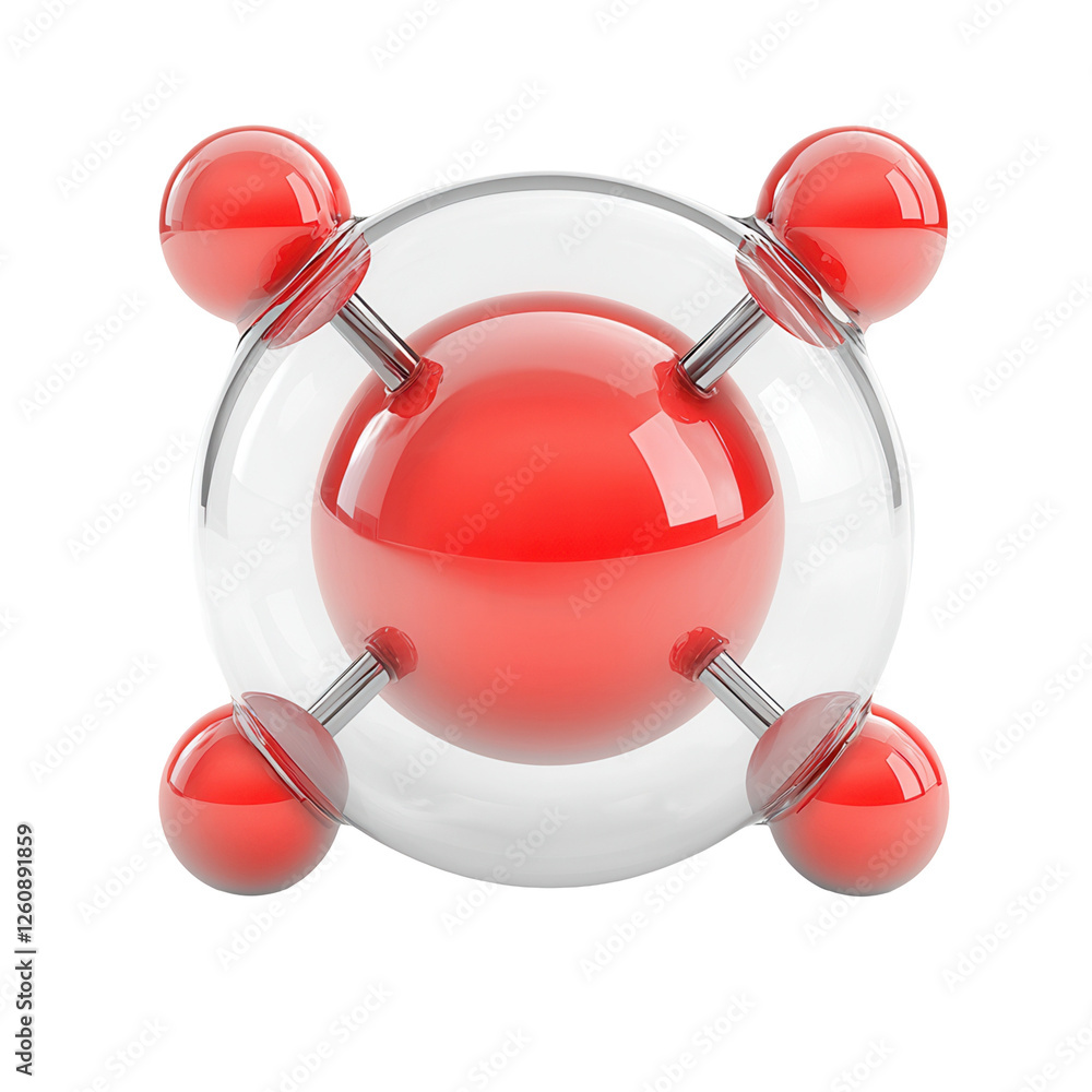 Molecular structure of a red atom model science lab transparent background close-up view educational concept