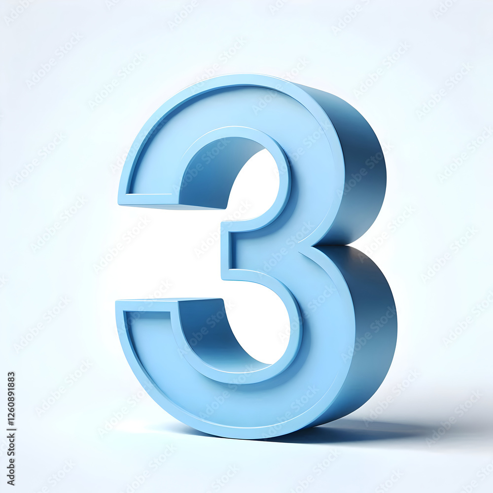 3d simple blue number 3 isolated white background 3d simple blue number 3 isolated white background