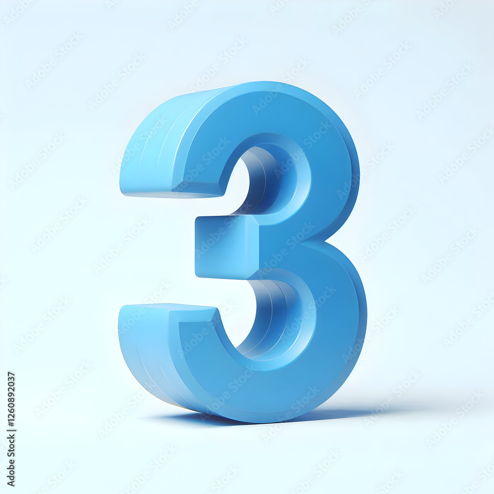 3d simple blue number 3 isolated white background 3d simple blue number 3 isolated white background