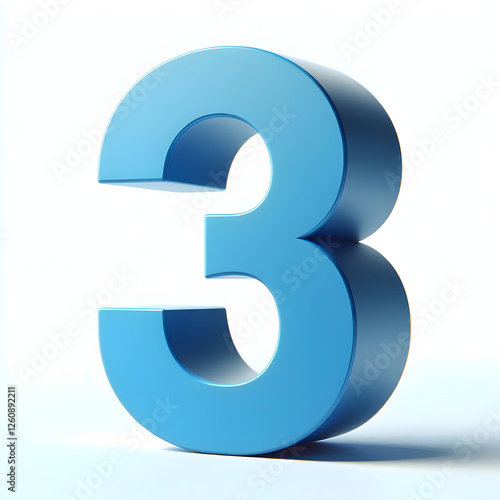 3d simple blue number 3 isolated white background
