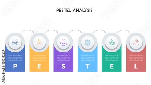 Colorful PESTEL Analysis Infographic with Rounded Rectangles and Icons