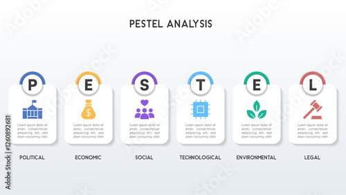 Modern PESTEL Analysis Infographic with Rounded Cards and Business Icons