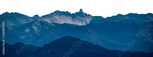 Rocky and forest mountains panoramic isolated photo