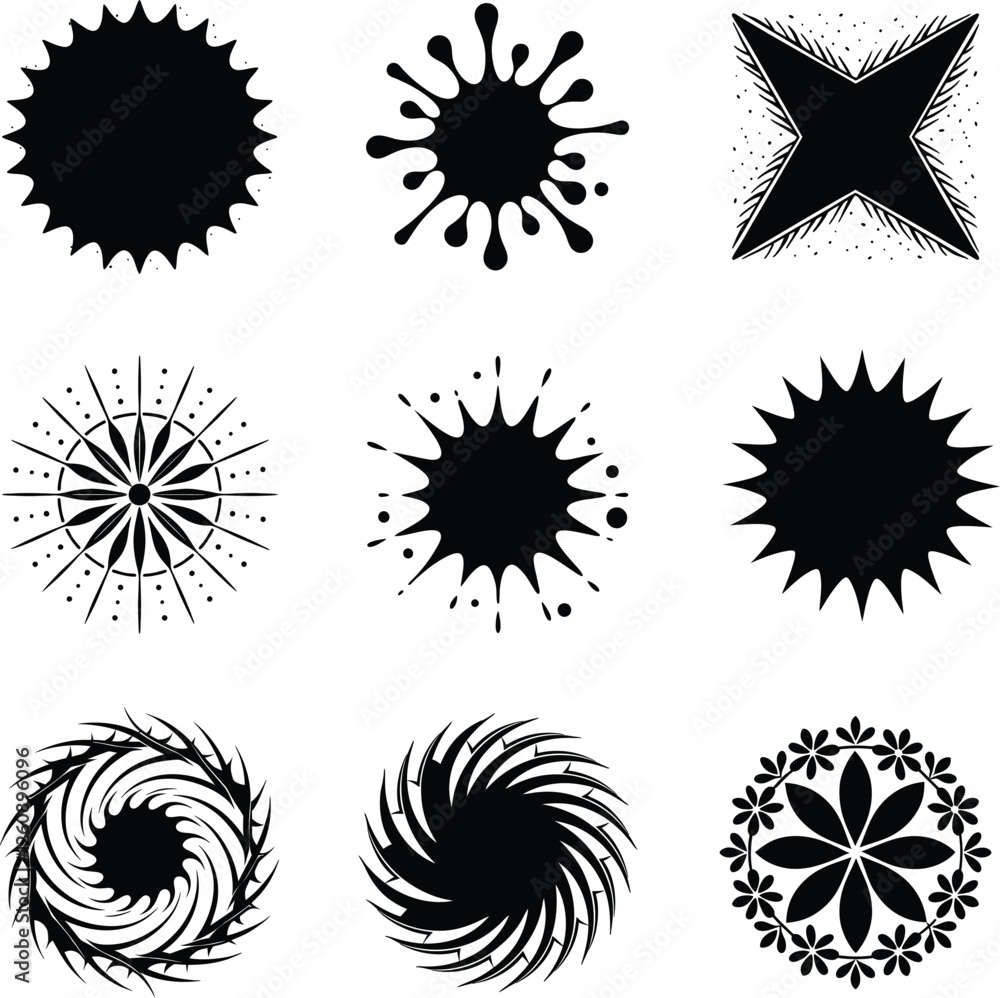Set of Nine Abstract Black and White Graphic Design Elements Set of Nine Abstract Black and White Graphic Design Elements