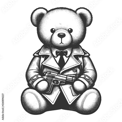 Detective Teddy Bear in Trench Coat and Hat vector