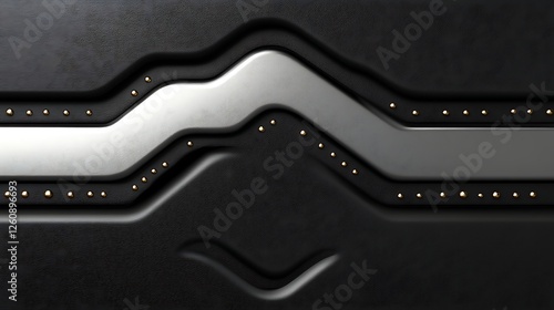 Abstract Black Leather Texture With Silver Wave Design