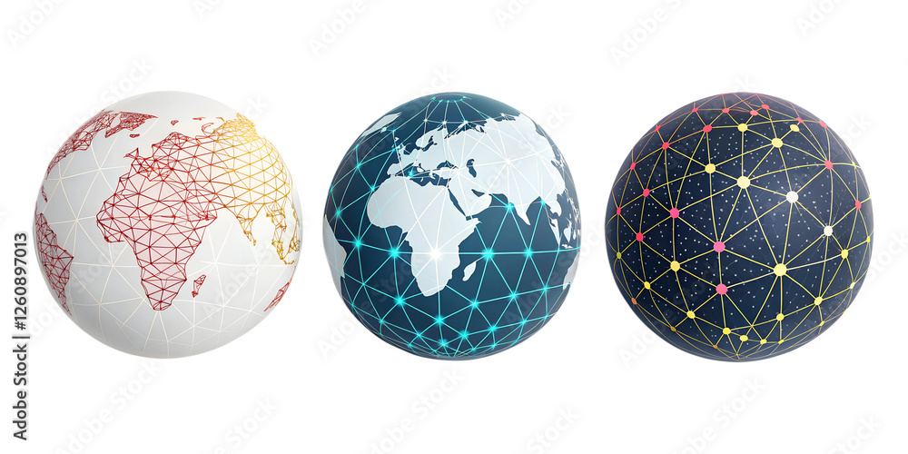 Digital Globe Network Representations in Three Distinct Styles, Global Networks, PNG Transparent Digital Globe Network Representations in Three Distinct Styles, Global Networks, PNG Transparent