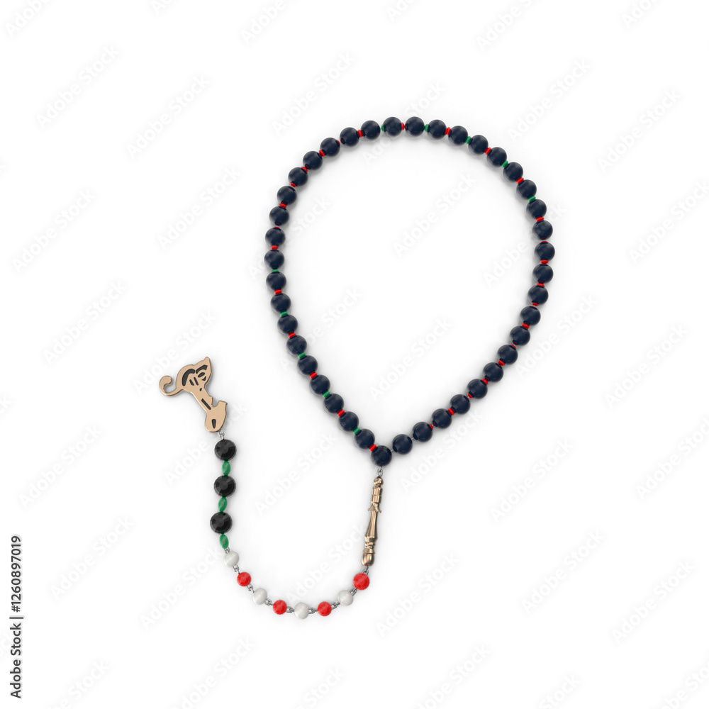 Religious beads isolated for prying, Agate stone prayer beads tasbih on a white background, Prayer beads in the shape of a crescent for Ramadan, Islam necklace beads, and rosary icon Religious beads isolated for prying, Agate stone prayer beads tasbih on a white background, Prayer beads in the shape of a crescent for Ramadan, Islam necklace beads, and rosary icon