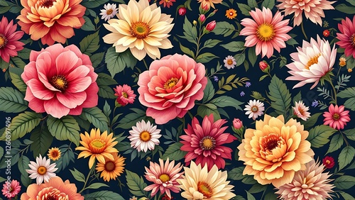 Seamless floral pattern dark blue background made up Vintage dar