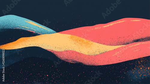 Grainy grunge texture pattern background flat minimal illustration abstract colorful waves shapes 