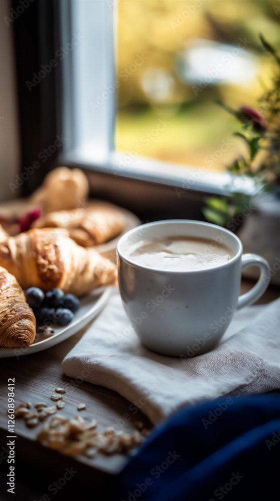 Morning Coffee and Croissants by the Window Morning Coffee and Croissants by the Window