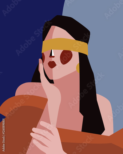 Abstract painting of girl blindfolded vector illustration