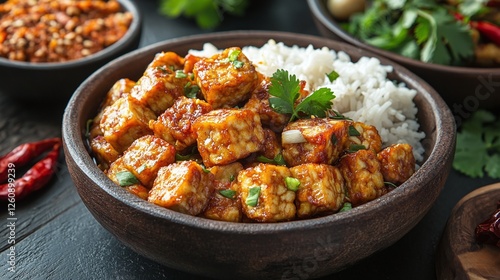 homemade organic tempeh a clean traditional Indonesian meal packed with fresh plant-based protein from fermented soybeans and simple nutrition photo