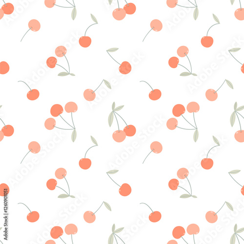 cute summer pattern with hand-drawn cherry on a white background.