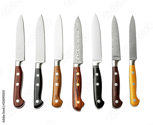 Top view essential kitchen knife collection isolated on transparent background png photo