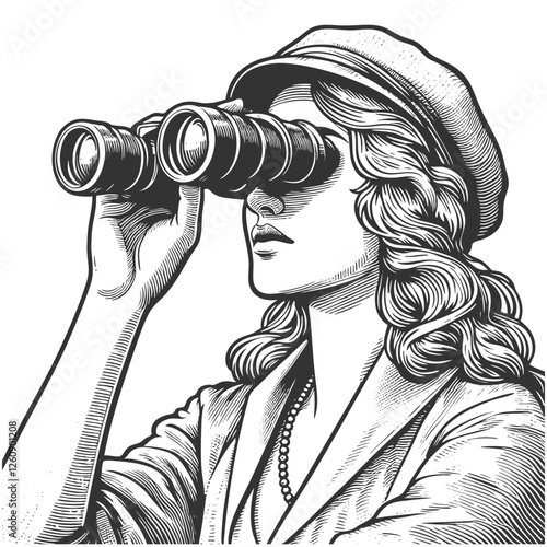 Woman Using Binoculars vector illustration