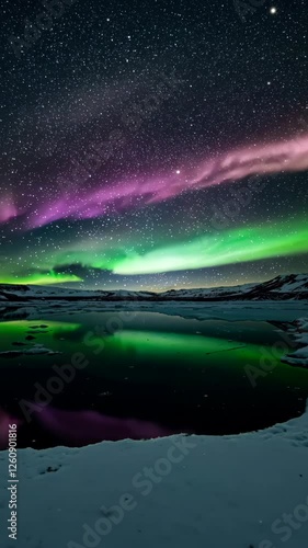 Wallpaper Mural Aurora Borealis Reflected in a Snowy Lake Under a Starry Night Sky Torontodigital.ca