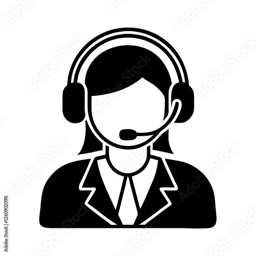 Customer service icon featuring a woman with headphones and microphone, support graphic