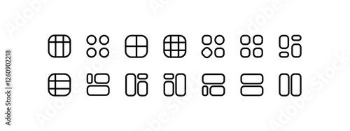 Grid line icon collection. grid icon set. Containing grid, blocks, design, layout, top view, grid lines, menu, bottom, listing, virtual reality, apps. Web icon set. editable stroke outline icon