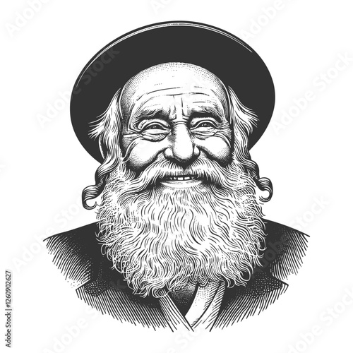 Smiling Old Orthodox Jewish Man in Hat vector