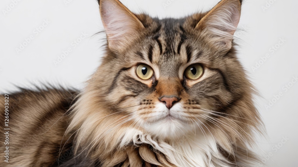 Portrait of Tabby maine coon cat on grey background Portrait of Tabby maine coon cat on grey background