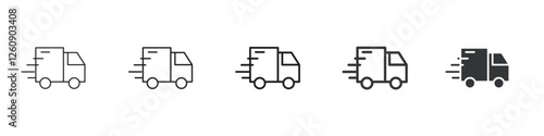 set of 5 pixel perfect Express delivery van icon with 1 unexpanded, 1 silhouette, An express delivery van icon represents fast shipping, logistics and transportation