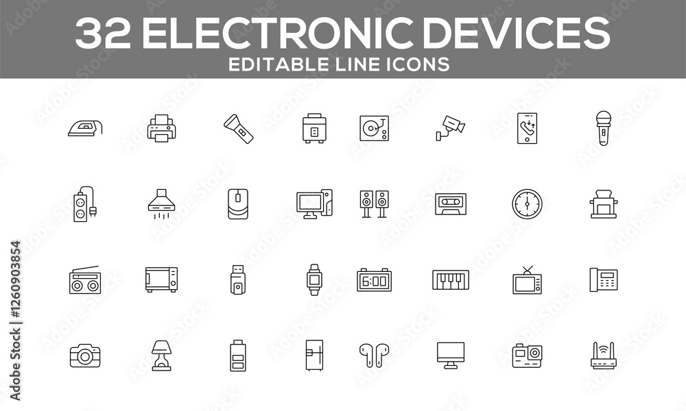 Electronic Devices Line Icons Set | Editable Tech and Gadget Icons for Web and App Design Electronic Devices Line Icons Set | Editable Tech and Gadget Icons for Web and App Design