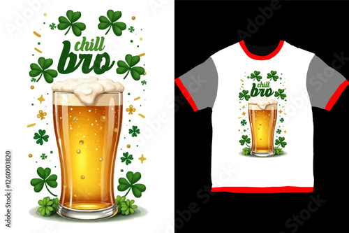 Chill Bro St. Patrick's Day Relaxed Humor T-Shirt Design, Funny Irish Slang, Casual Green Apparel, Laid-Back Celebration, Retro Font, Party Theme