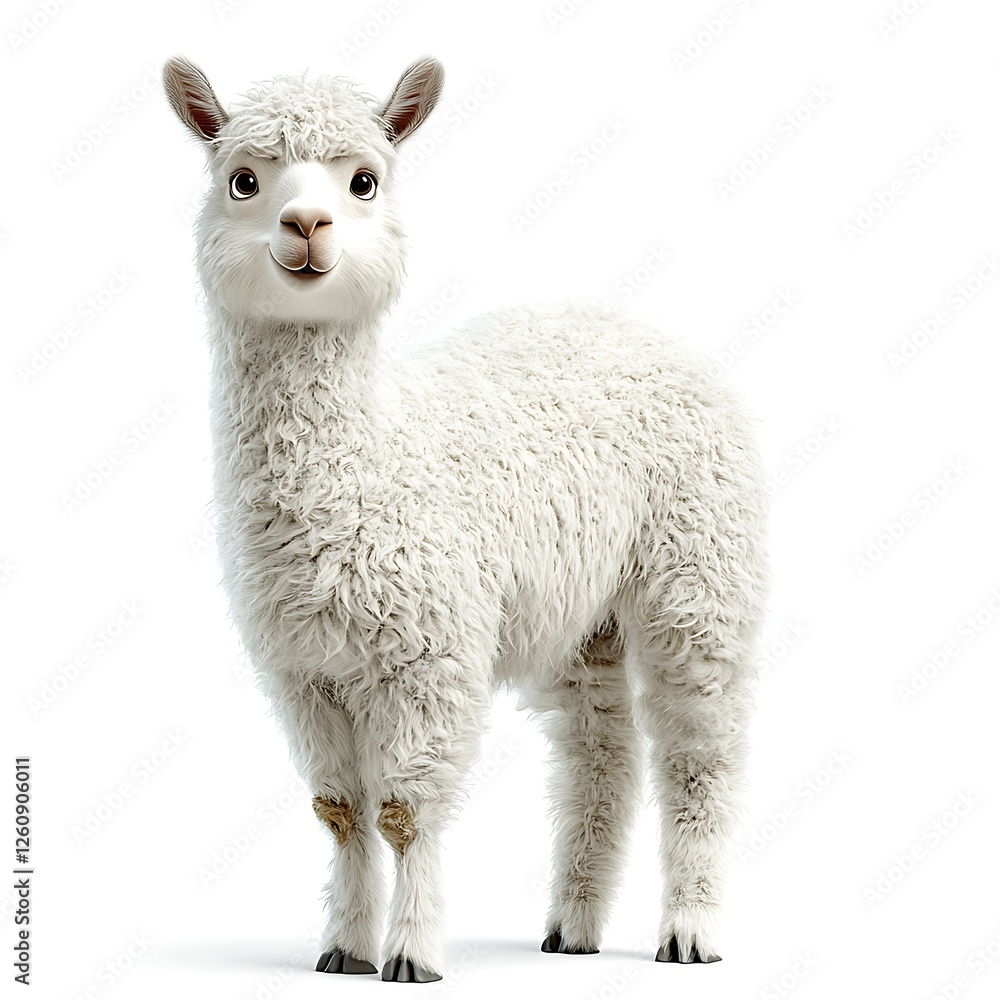 Fototapeta premium White alpaca standing, studio shot, isolated background, for website, cards