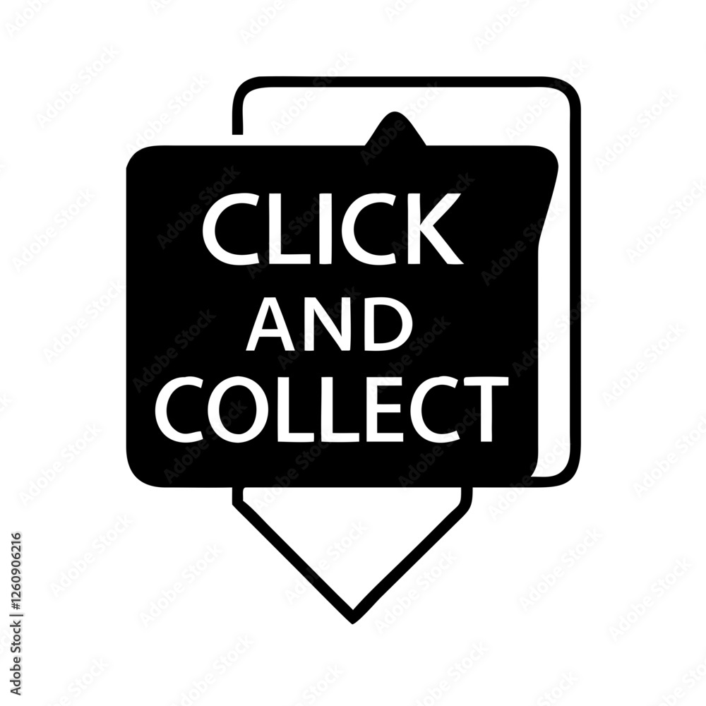 Click and collect icon with text in black and white style, convenience shopping concept Click and collect icon with text in black and white style, convenience shopping concept
