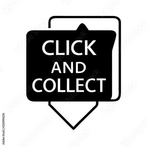 Click and collect icon with text in black and white style, convenience shopping concept