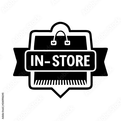 In-store pickup icon with a shopping bag in black and white style, retail service concept