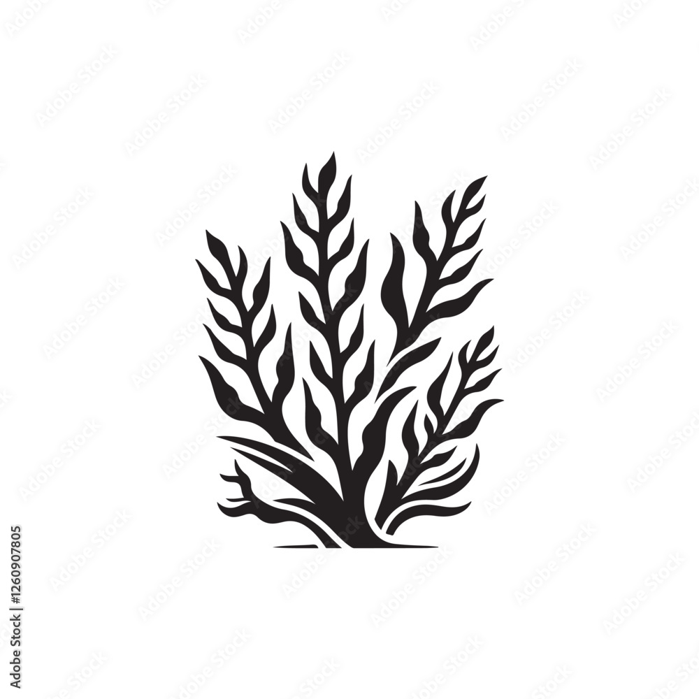 Fototapeta premium Black Color Kelp silhouette design Vector Illustration, Solid White Background (5).eps