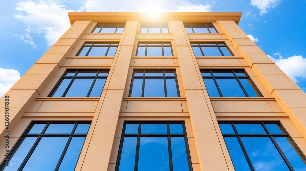 Beige Modern Building Facade with Many Windows Beige Modern Building Facade with Many Windows