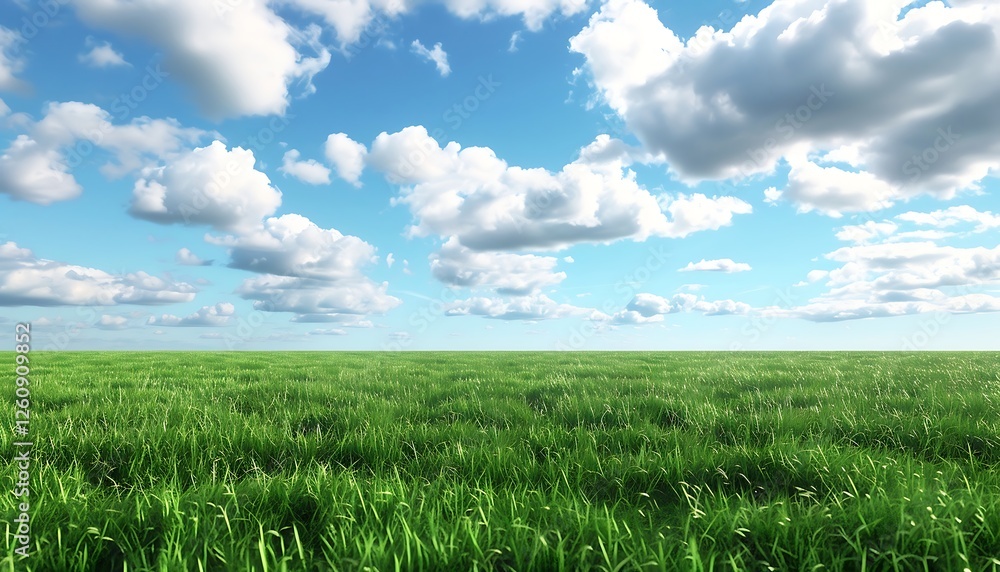 Green field and blue sky with white clouds. Nature landscape background. Green field and blue sky with white clouds. Nature landscape background.