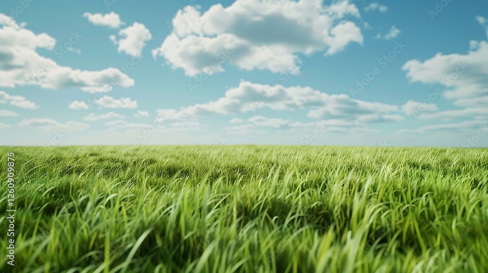 Green field and blue sky with white clouds. Nature landscape background. Green field and blue sky with white clouds. Nature landscape background.