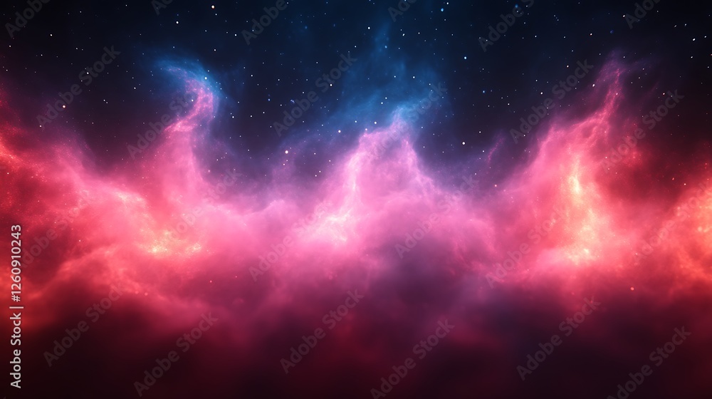 Naklejka premium Celestial Nebula Pink And Blue Cosmic Cloudscape