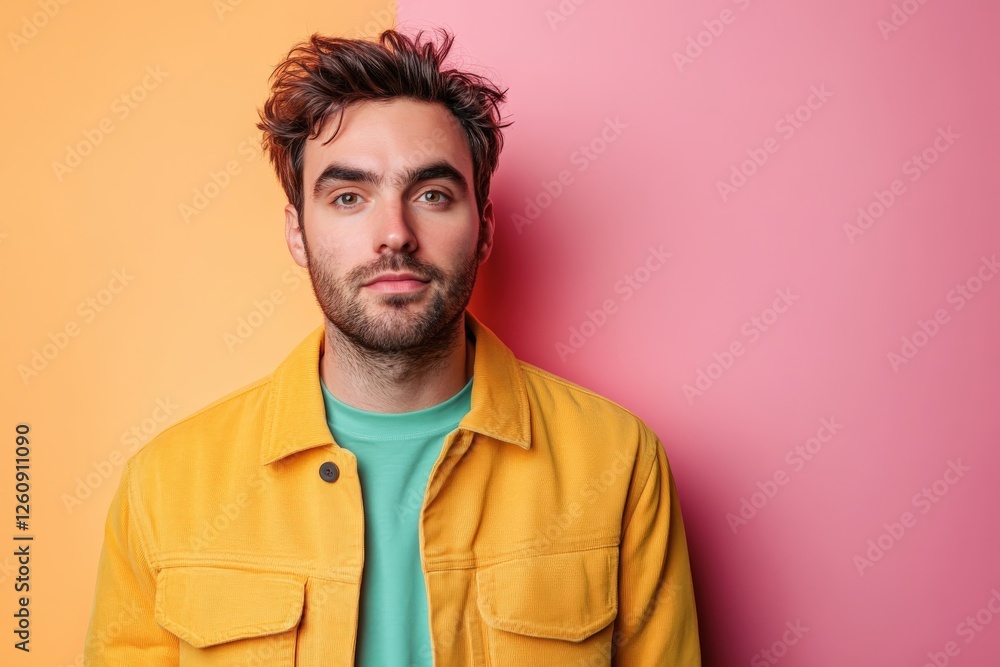 Stylish Young Man in Colorful Jacket Against a Vibrant Background Stylish Young Man in Colorful Jacket Against a Vibrant Background