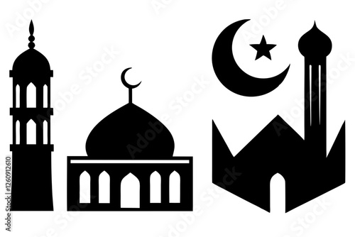 set of Islamic icon vector silhouette illustration, moon icon with star , mosque icon , Eid al-Adha or Eid-ul-Kabir Symbol,islamic icons vector image 