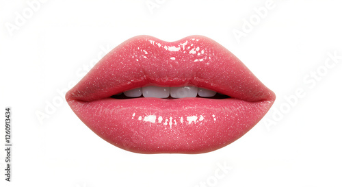 Glossy Pink Glitter Lips with Sparkling Shimmer Effect

