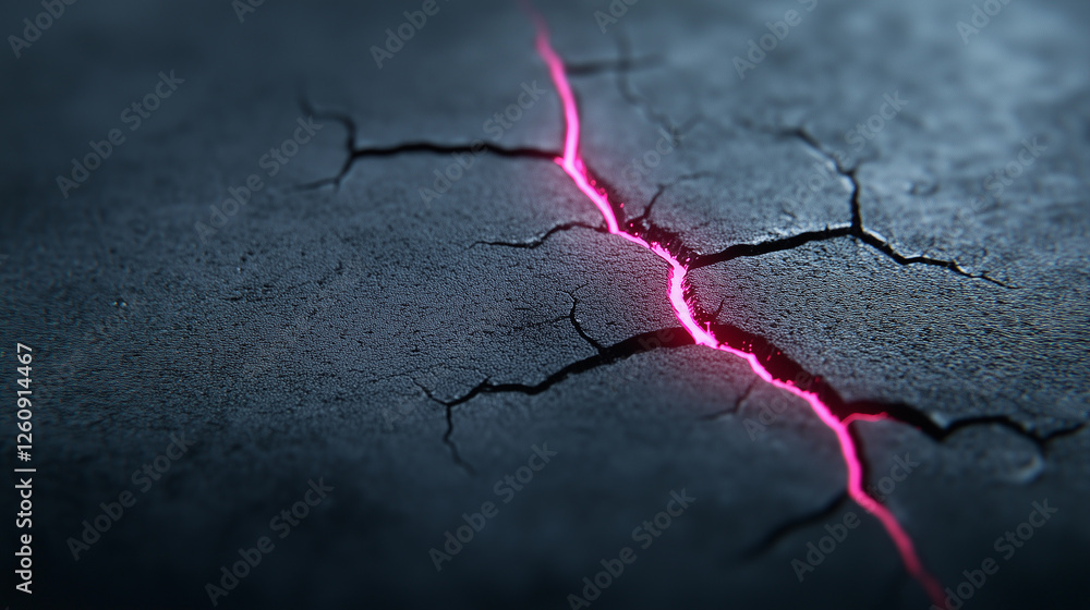 Obraz premium Crack in the ground with a pink line in the middle. Minimalistic background.