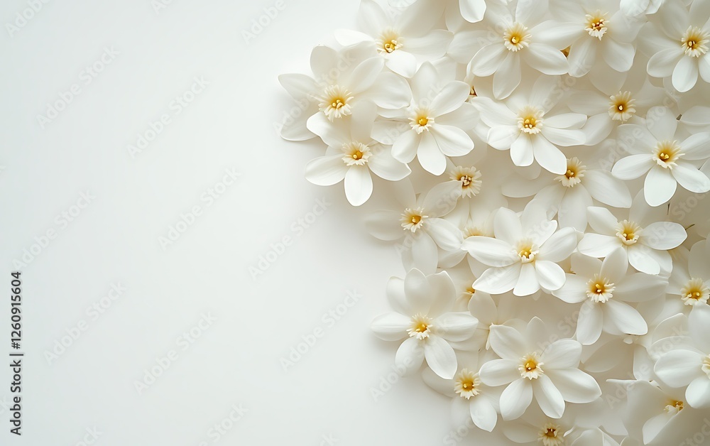 White daffodils on white background, copy space. Spring floral arrangement, greeting card design White daffodils on white background, copy space. Spring floral arrangement, greeting card design