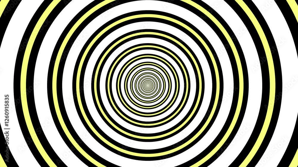 Hypnotic loop graphic, glowing monochromatic HD animation of concentric yellow circles getting bigger on black background. Seamless loop. Hypnotic loop graphic, glowing monochromatic HD animation of concentric yellow circles getting bigger on black background. Seamless loop.