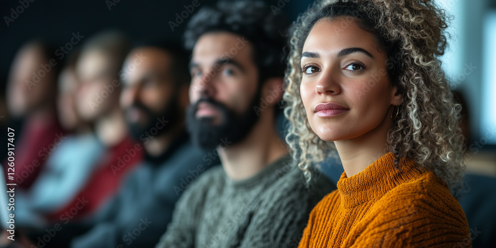 Obraz premium Diverse group of adults attentively participating in a workshop or seminar. The image emphasizes diversity, education, and collaboration