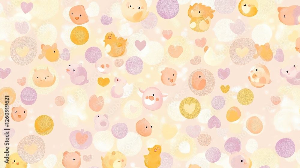 Adorable Baby Animals and Hearts Pastel Pattern Adorable Baby Animals and Hearts Pastel Pattern