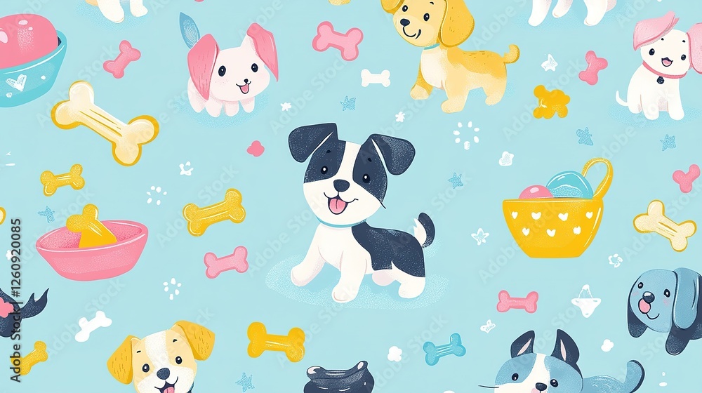 Adorable Cartoon Puppies Playful Pattern Design Adorable Cartoon Puppies Playful Pattern Design